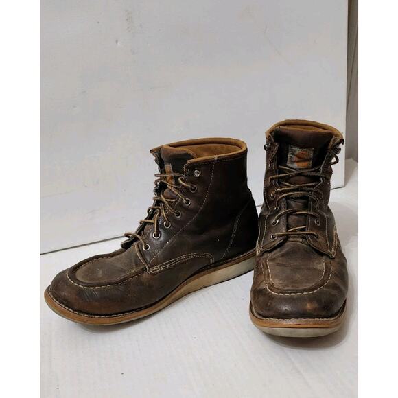 Carhartt Work Boots Men\'s 11.5 brown leather moc-toe wedge sole Preworn Rugged main image 13